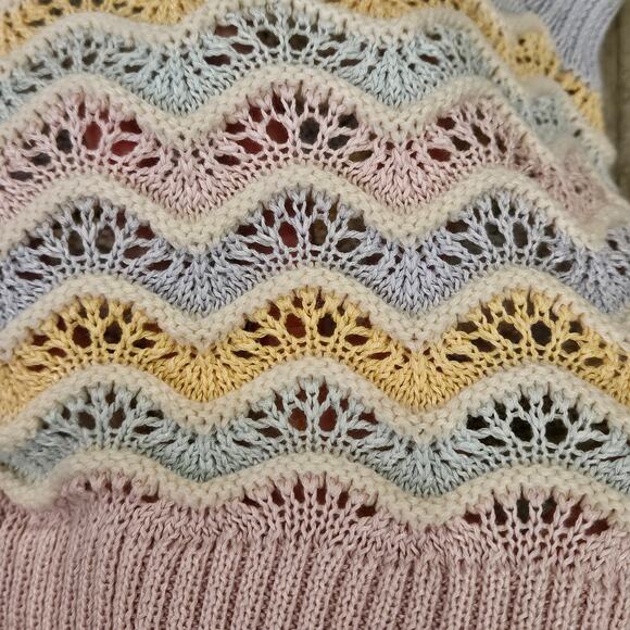 Zara Sweater Vest Womens S Crochet Embroidered Knit Sleeveless Pastel Stripe - Picture 5 of 9